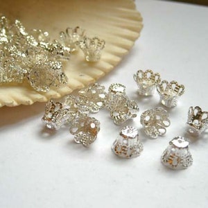 50 Silver Plated Filigree Flower Bead Caps - 17-11-C