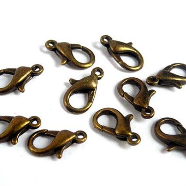 10 Antique Bronze Lobster Claw Clasps - 2 Sizes - 14-5