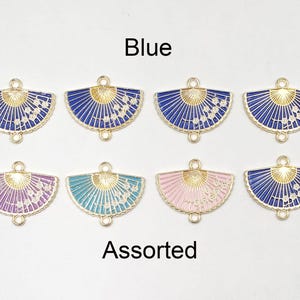 2 Blue Or 4 Assorted Asian Inspired Enameled Fan Connector/Charms With Floral Design - 30-21-4
