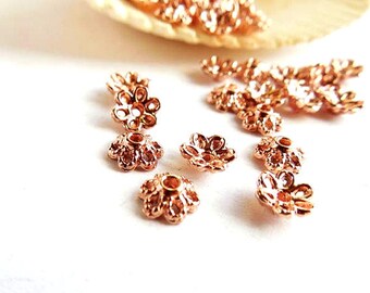 50 Rose Gold Plated Flower Bead Caps - 41-1-2