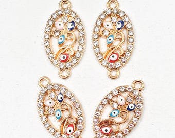 2 Or 4 KC Gold Rhinestone Evil Eye Flower Connectors - 21-39-4