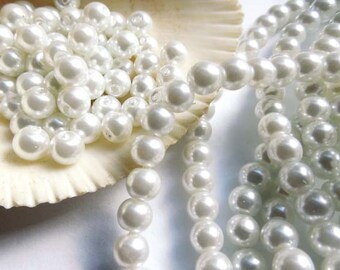 40 White Glass Pearl Beads - 6mm Or 8mm - 25-4