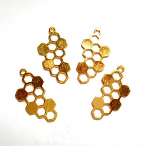 4 Gold Plated Honeycomb Charms - 21-11-7