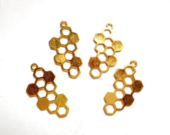 4 Charms de panal bañados en oro - 21-11-7