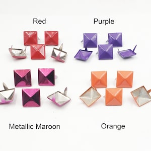 50 Red, Purple, Metallic Maroon Or Orange Pyramid Square Studs - 12mm - 41-4-2