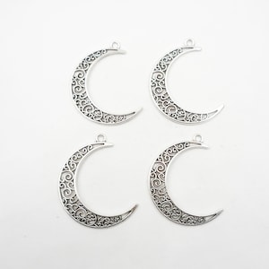 4 Antique Silver Crescent Moon Filigree Charm/Connectors - 30-16-18