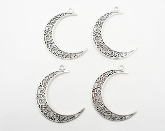 4 Antique Silver Crescent Moon Filigree Charm/Connectors - 30-16-18