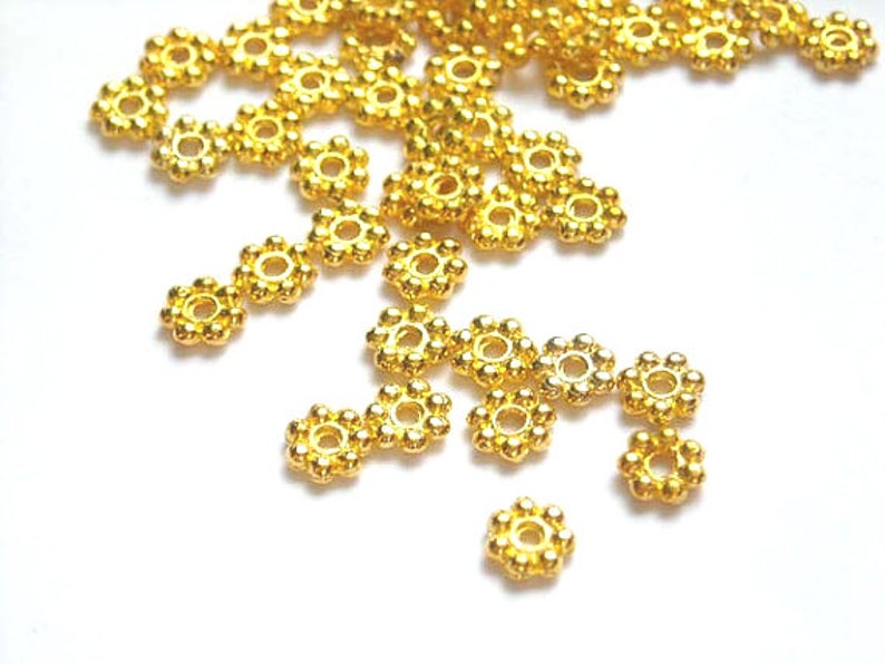 50 Gold Plated Daisy Spacers 4mm or 5mm 17-GO-8 image 1