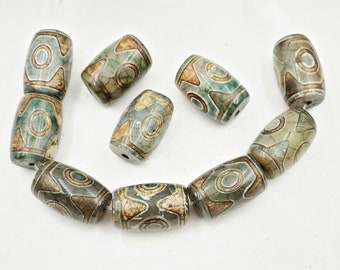 5 Agate DZI Barrel Beads - 41-5-10