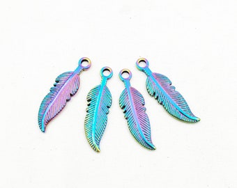 4 Electroplated Feather Charms - 21-50-8