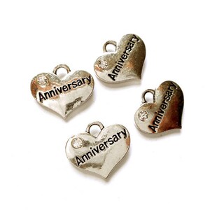 4 Antique Silver Anniversary Heart Charms 21-29-9 image 4