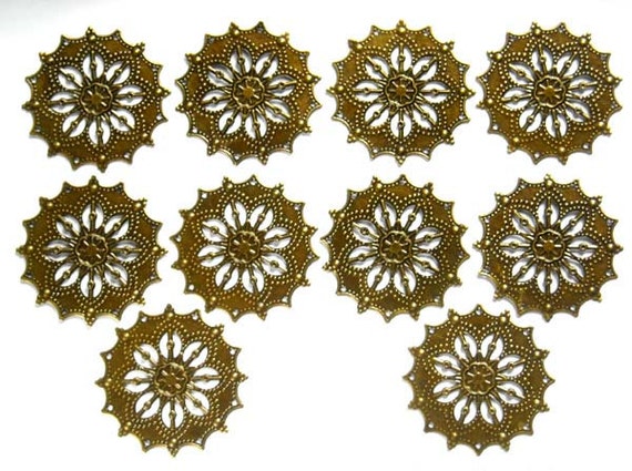 10 Antique Bronze Filigree Flower Components 1-66 - Etsy