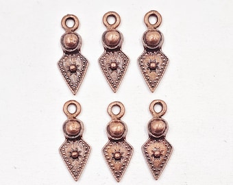 6 Antique Copper Drop Charms - 21-12-8