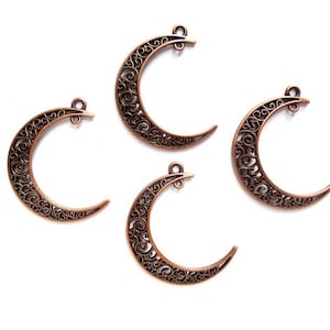 4 breloques/connecteurs croissant de lune en cuivre antique - 4-CMC-7