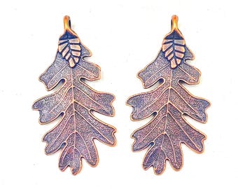 2, 6 oder 10 Antikes Kupfer Eichenblatt Anhänger / Charms - 22A-3