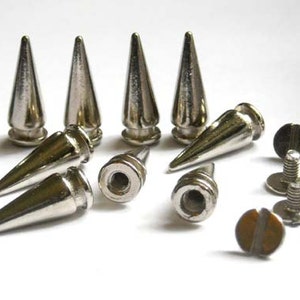 Silver Cone Bullet Spike Studs - 10 Sets - 41-4-3