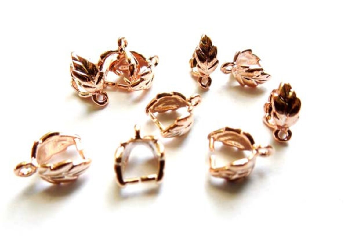 6 Rose Gold Plated Leaf Pinch Bails 16RG5 Etsy