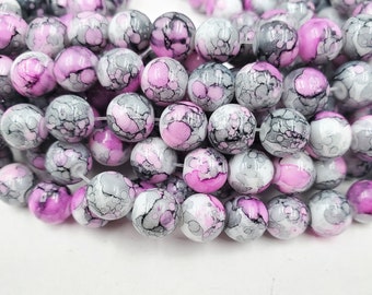 50 Grey And Fuchsia Mottled Glass Beads- 26-4