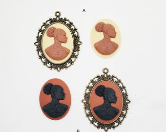 1 African Woman Cameo Cabochon With Antique Bronze Setting - 41-3-5