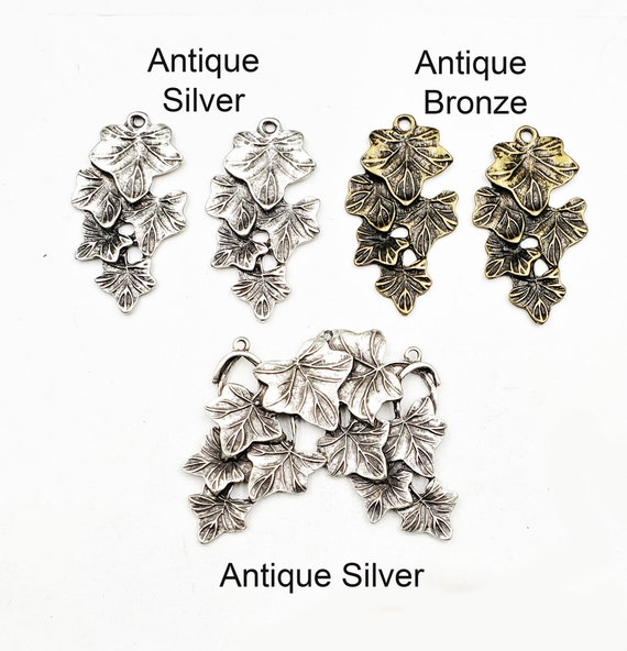 2 Antique Silver, Antique Bronze Ivy Leaf Charms Or 1 Antique Silver Ivy Leaf Focal Pendant- 22-36-19