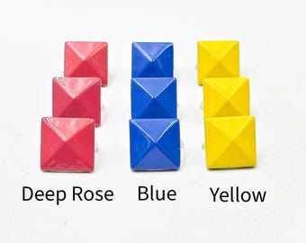 20 Deep Rose, Yellow Or Blue Pyramid Square Studs - 12mm - 31-23-K