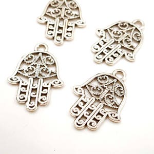 4 Antique Silver Filigree Hamsa Hand Charms/Connectors - 23-1-3