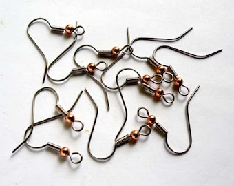 Surgical Steel Ear Wires With Copper Bead - 5 pairs - 13-13-B