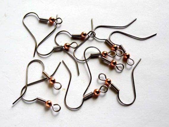 Surgical Steel Ear Wires With Copper Bead 5 Pairs 13-13-B 