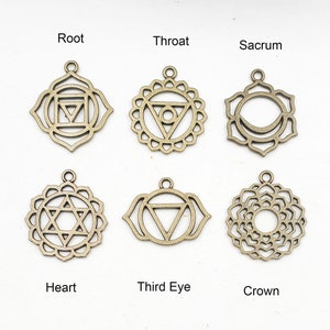 4 Antique Bronze Chakra Symbol Pendant/Charms Of One Style - 40-1-A