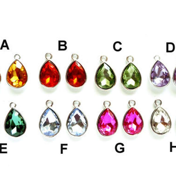 2 Silver Plated Rhinestone Drop Charms - 23-10