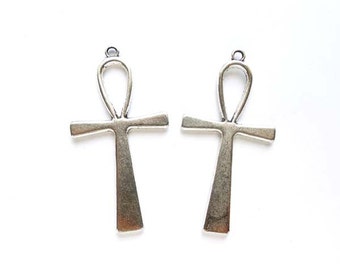2 Antique Silver Ankh Pendant/Charms - 36-01