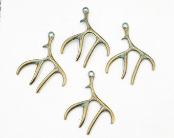 4 Patina And Bronze Antler Charms - 41-2-8