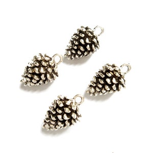 4 Antique Silver Pine Cone Charms - 29-52-A