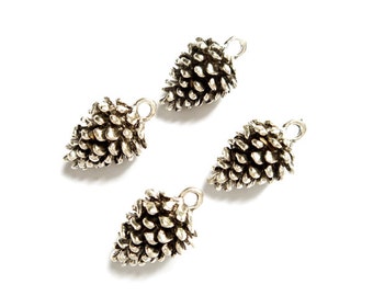 4 Antique Silver Pine Cone Charms - 29-52-A