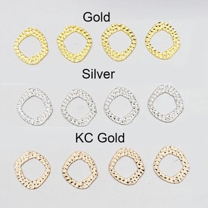 4 Gold, Silver Or KC Gold Textured Organic Shaped Connectors - 20-R-1