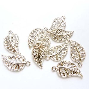 10 Silver Plated Leaf Charms - 30-20-2
