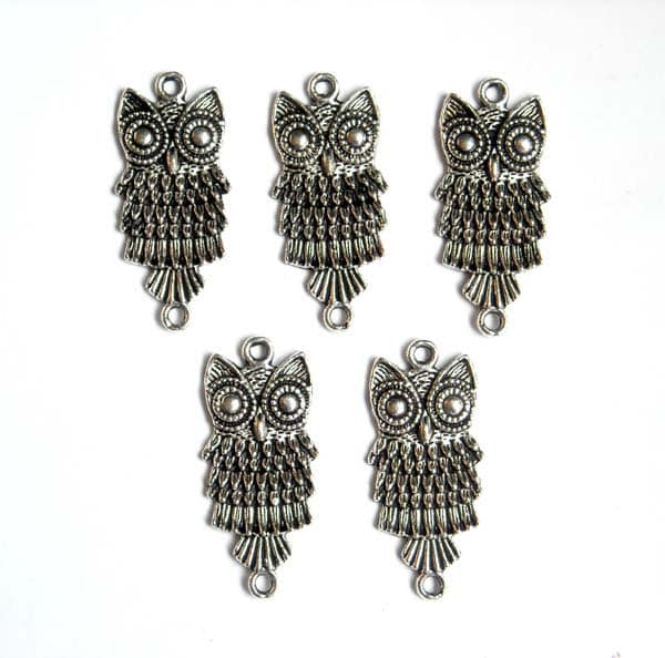 5 Antique Silver Owl Connectors - 3-4