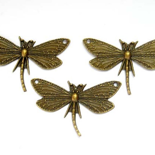 3 Antique Bronze Dragonfly Connectors - 2-IN-4