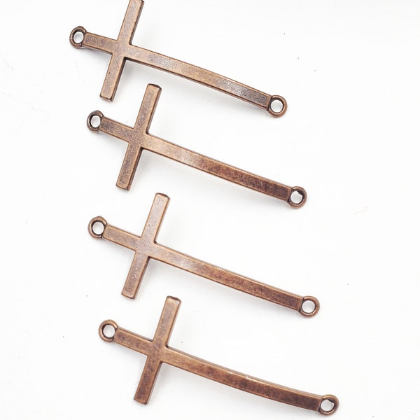 4 Antique Copper Sideways Cross Connector Charms - 2-18-A