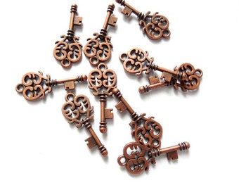 10 Antique Copper Key Charms, Jewelry Making - 21-46-3