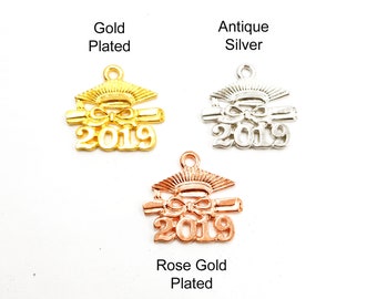 4 Gold Plated, Antique Silver Or Rose Gold Plated  2019 Graduation Cap Charms - 27-11