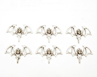 6 Antique Silver Bat Connector/Charms - 30-22-2