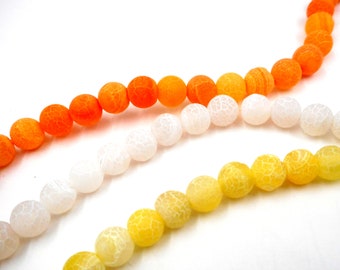 Frosted Agate Gemstone Matte Crackle Beads - 1 Strand Of Orange, White Or Yellow - 31-30A