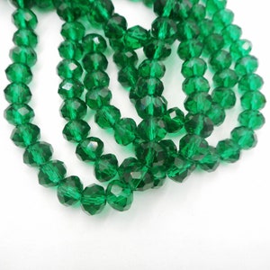 64 Emerald Green Faceted Rondelle Glass Beads - 40-15