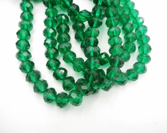 70 Emerald Green Faceted Rondelle Glass Beads - 40-15