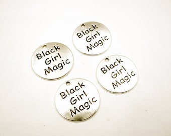 4 Antique Silver Black Girl Magic Charms - 21-40-10