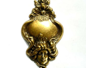 1 Antique Brass Nouveau Maiden Stamping - 22-24-1