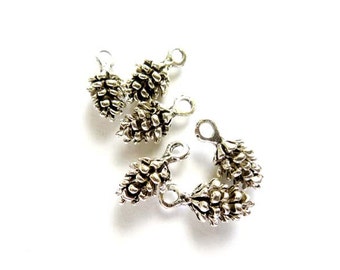 10 Antique Silver Pine Cone Charms - 21-58-3