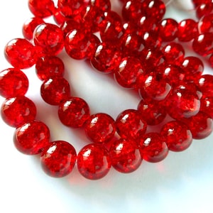 40 Red Crackle Glass Beads - 32-62