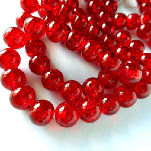 40 Red Crackle Glass Beads 3262 Etsy